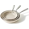 Redchef Nonstick Frying Pans Set, Ceramic Pan Skillet, Non Toxic Pans for Cooking, 8" 9.5" 11" Ceramic Frying Pan Set PFAS & PTFE & PFOA Free with Stay Cool Handle, Dishwasher & Oven Safe, Beige White
