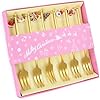 A · HOUSEWARE Dessert Forks Gold Christmas Silverware Set Stainless Steel Flatware Small 6 Pieces Appetizer Utensils With Xmas Charms Handle for Festival Parties and Everyday Use