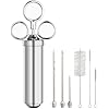 Brigii Turkey Injector Seasoning, 2oz Meat Injector Syringe, 304-Stainless Steel Seasoning Injector with 3 Marinade Needles and 3 Cleaning Brushes for Smoked BBQ Grilling