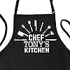 Personalized Apron - Custom Apron For Chef - Adjustable Large 1 Size Fits All - Poly/Cotton Apron with 2 Pockets - Cooking Gift Name Apron for Men & Women (Chef Tools Design)