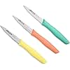 ARCOS Paring Knife Set of 3 Pieces 4 Inch Stainless Steel. Colorful Kitchen Knives for Peeling Fruits and Vegetables. Ergonomic Polypropylene Handle. Series Nova. Color Orange, Yellow and Blue.