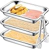Breading Trays Set of 3 Large 10.4 x 7.7 x 1.9 Inch Stainless Steel Breading Pans with Tong for Dredging Chicken Breasts and Marinating Meat, Food Prep Trays for Breadcrum Dishes, Schnitzel