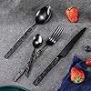 Black Silverware Set for 8 Stainless Steel 32 Piece Square Flatware Set Retro Tableware Cutlery Set for Dining Room Kitchen Restaurant Modern Design Mirror Polished