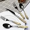 TWEE Black Gold Silverware Set for 4 Unique 18/10 Stainless Steel 20 Flatware Set Beautifully Embossed Floral Pattern Mirror Polished Kitchen Utensils Set for Home Restaurant Tableware