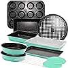 KITCHENATICS 12-Pc Carbon Steel Baking Pans Set Nonstick, Kitchen Essentials for New Home, Nonstick Bakeware Sets w/Cake Pans, Muffin Top Pans Non Stick, Oven Pan - Stackable Bakeware Set, Turquoise