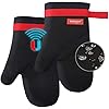 Coziselect Silicone Oven Mitts, Magnetic Oven Mitt, Kitchen Oven Mitts Set, Black Oven Mitts, Cotton Oven Mitts Heat Resistant, Anti-Slip Hot Mitts for Kitchen, Cooking, Baking, Grilling