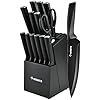 15-Piece Kitchen Knife Set with Block, Built-in Sharpener, Anti-Slip Handle, Non-Slip Base – Professional Chef Knife Set for Effortless Cooking（Black Gray）