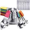 Measuring Cups, U-Taste Magnetic Measuring Cups and Spoons Set of 13 in 18/8 Stainless Steel: 7 Measuring Cups and 5 Measuring Spoons with 1 Professional Magnetic Measurement Conversion Chart