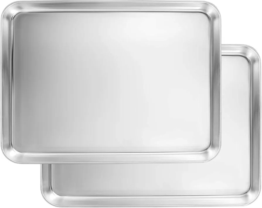 Baking Sheet Set of 2, Stainless Steel Baking Pans for Toaster Oven, Footek Cookie Baking Sheet 12.5L×10W×1H inch, Healthy & Superior Mirror Finish, Dishwasher Safe Baking Sheets
