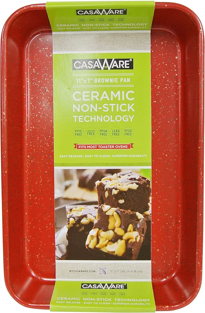 casaWare Toaster Oven Baking Pan 7 x 11-inch Ceramic Coated Non-Stick (Red Granite)