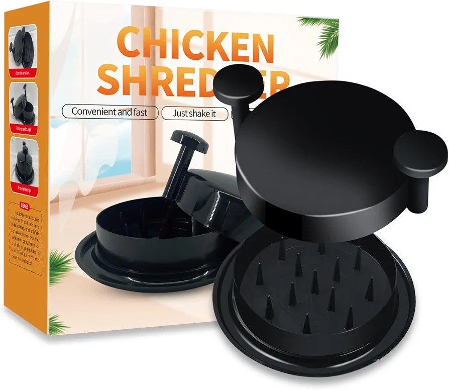Chicken Shredder Tool Twist - 7.5'' Chicken Breast Shredder - Meat Shredder Tool with Ergonomic Handle, Anti-Slip - Suitable for Chicken Beef Pork, Large, Black, CS001