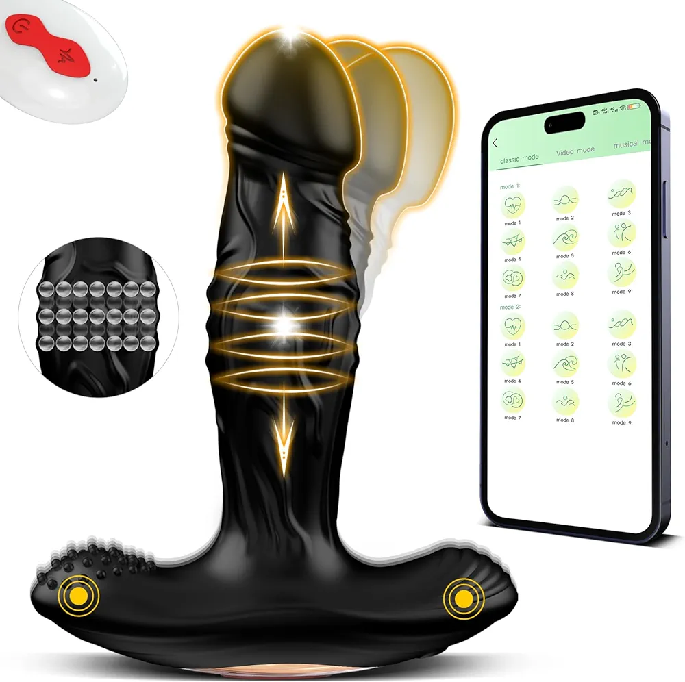 Prostate Massager Anal Beads Vibrators - Adult Toys Thrusting Wiggling Butt Plug P & G Spot Vagina Anus APP Remote Control Stimulator Dildos with 9 Modes, Adult Famale Sex Toys & Games for Men Women
