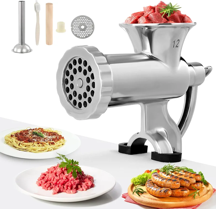 Dyna-Living Manual Meat Grinder Stainless Steel Meat Mincer Hand Sausage Filling Stuffer Home Kitchen Ground Meat Machine for Ground Pork Beef Garlic Chili (NO.12)