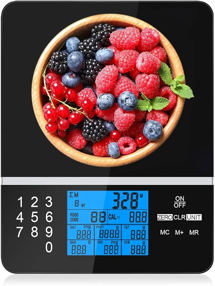 Kitchen Diet Scale, Max 5kg/11Ib Digital Food Nutrition Scale with Nutrition Facts Display,Tempered Glass Accurate Grams Calculator,Digital Food Scale with LCD Display for Cooking Baking