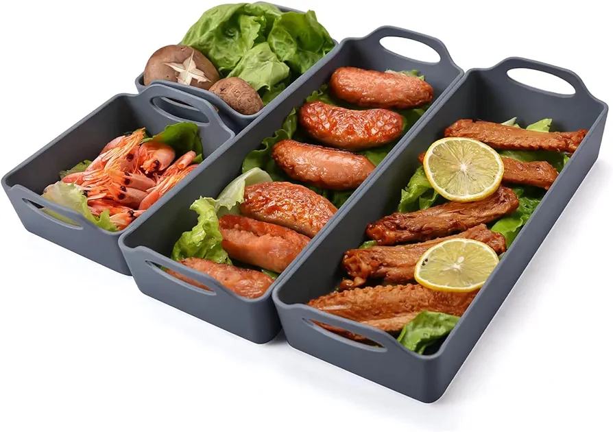 Large Nonstick Bakeware Set Cake Silicone Sheet Pan, Premium Baking Pan Dividers Sturdy Heatproof Handles Non Stick Silicone Sheet Pan Set Suitable for Oven Cooking & Meal Prep(4 Dividers)