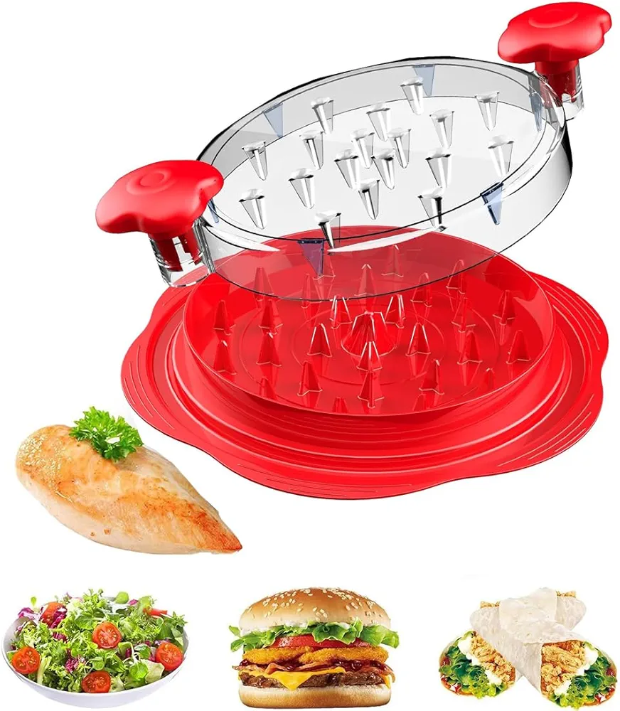 Chicken Shredder Large, Meat Tenderizer Tool, Chicken Shredder Tool Twist, Chicken Shredder Large Chicken Breast Shredder Tool Twist With Brush Fork, For Pork Beef Chicken (red)