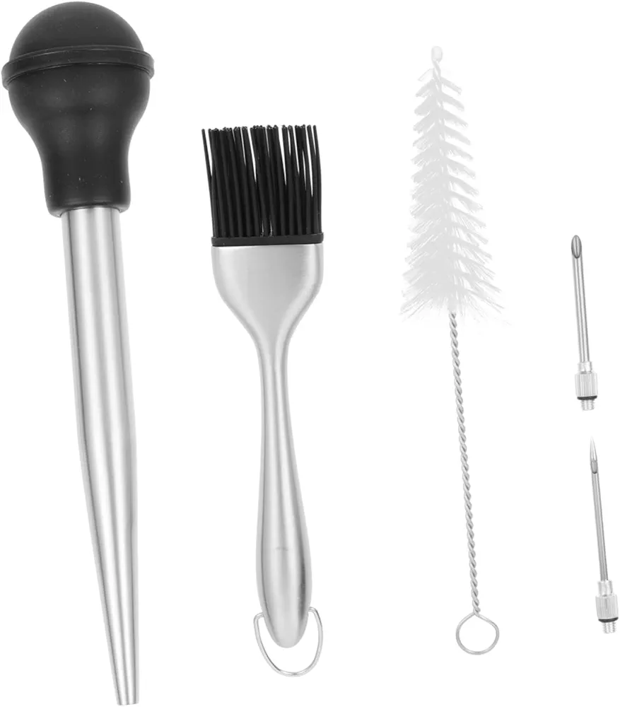 1 Set Turkey Seasoning Pump Grilled Food Injector Marinated Pork Injector Compact Food Injector Turkey Baster Needle Food Condiment Injector Grilled Meat Injector Stainless Steel