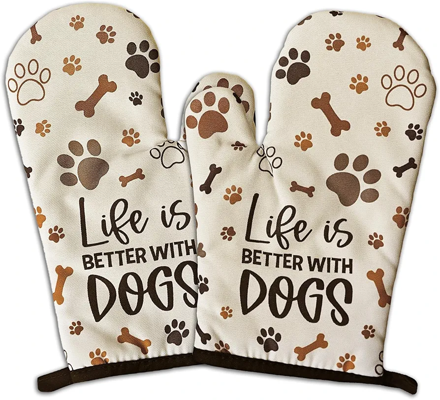 2 Pcs Funny Dogs Oven Mitts Life is Better with Dogs Heat Resistant Baking Mitts Silicone Non-Slip Oven Mitts Kitchen Decor Gift Novelty Birthday Gift for Women Men Hostess Friend Dog Lover