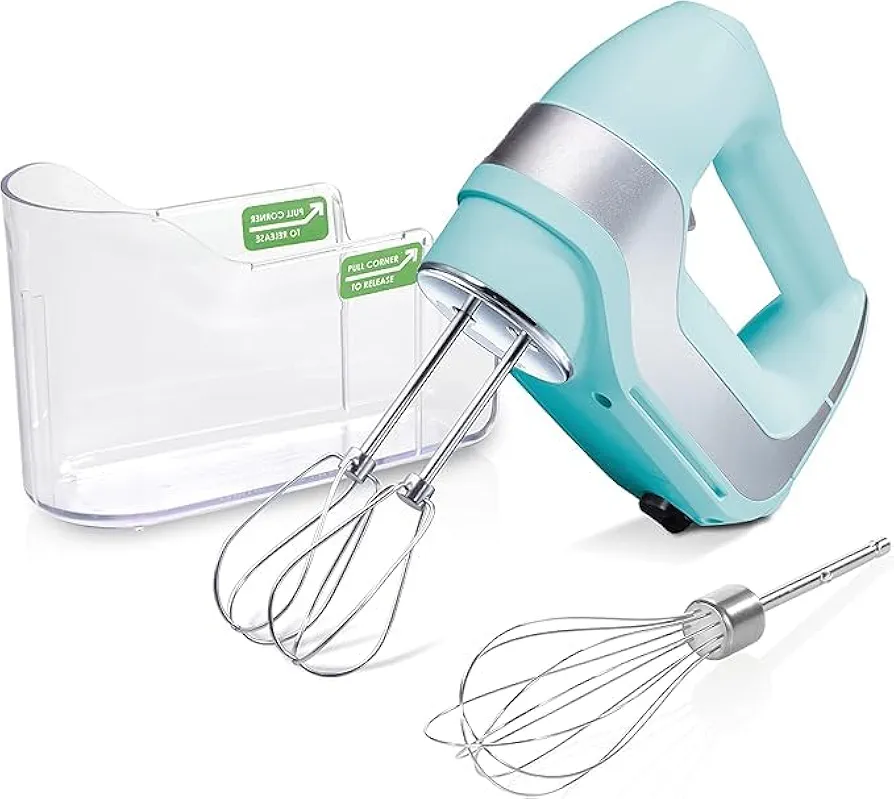 Electric Hand Mixer, 5 Speeds, Stainless Steel Twisted Wire Beaters, Whisk, Mint