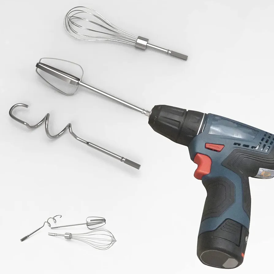 3Pcs Hand Mixer,Stainless Steel Kitchen Mixer Handheld Attachments Set 7.5inch for Electric Drill Dishwasher Safe(1 Beater, 1 Dough Hooks, 1 Balloon Whisks)