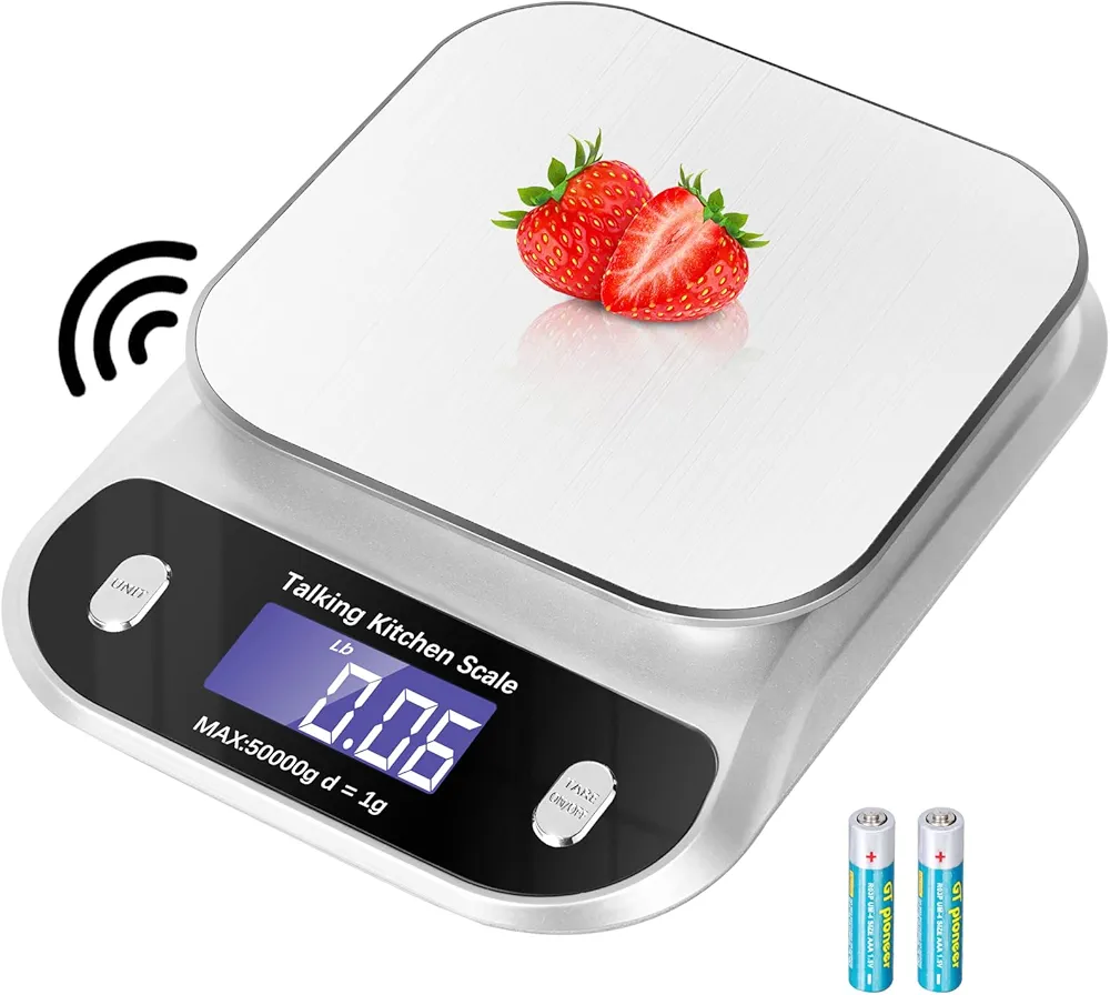 Talking Food Scale, 5kg/11lb Talking Digital Kitchen Scales Weight Ounces and Grams for Cooking, Talking Sales for Food, Clear Pure Voice Talking Scales for Visually Impaired(Battery Included)