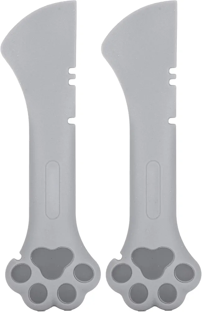 Pet Can Openers, 2pcs Multifunction Pet Cat Paw Can Opener Food Spoon Silicone Lightweight Washable for Cat(grey)
