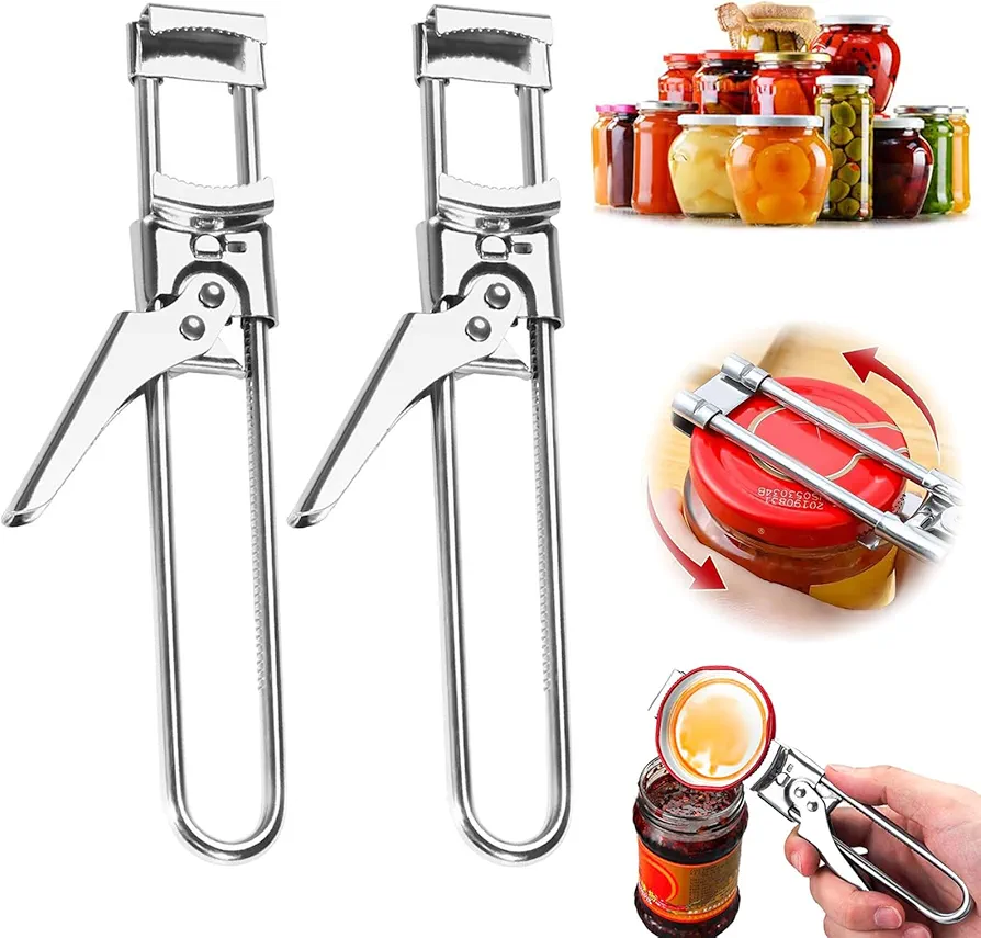 2 Pieces Manual Adjustable Opener, Stainless Steel Jar Opener, Adjustable Jar Opener, Stainless Steel Can Opener, Multifunction Can Opener, for Arthritis Elderly Women