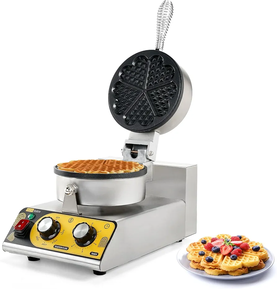 Dyna-Living Commercial Waffle Maker Restaurant, 1200W 5 Heart Shaped Waffle Maker Professional Waffle Maker Commercial Waffle Iron Non-stick Waffle Maker Machine Electric Hotel Waffle Maker, 5 Heart