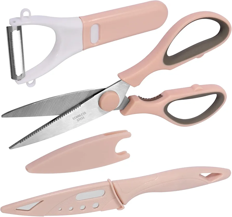 Kitchen Shears Set, Kitchen Scissors Heavy Duty Meat Scissors Poultry Shears, Contains Scissors、Vegetable Potato Peeler、Paring Knife, Dishwasher Safe Food Cooking Scissors Set, Sharp Stainless Steel.