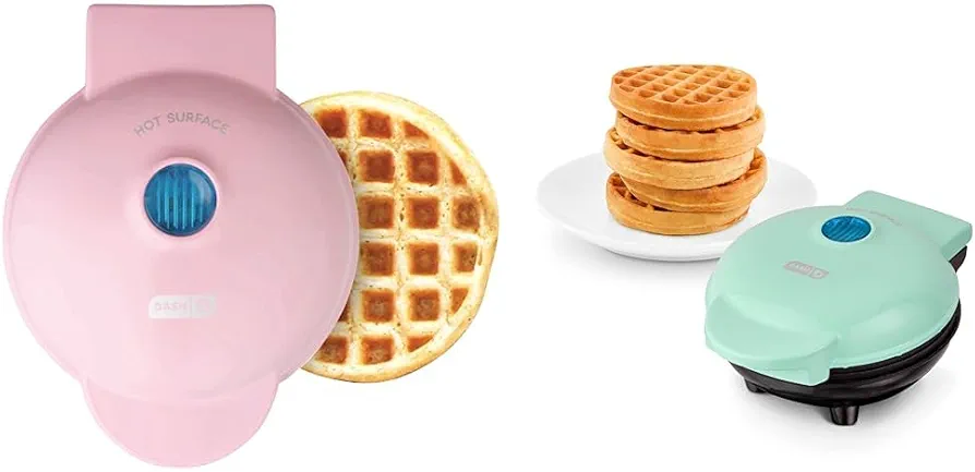 DASH Mini 4 Inch Waffle Makers for Individual Waffles, Hash Browns, Keto Chaffles, Pink and Aqua