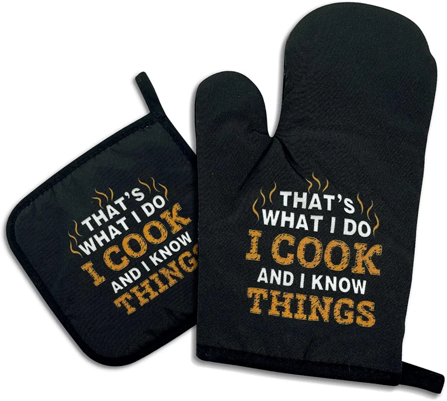That's What I Do I Cook and I Know Things,Funny Oven Mitts and Pot Holders,Silicone Non-Slip Oven Mitts,Chef Gift,Housewarming Gift Ideas,Cooking Baking BBQ Gifts