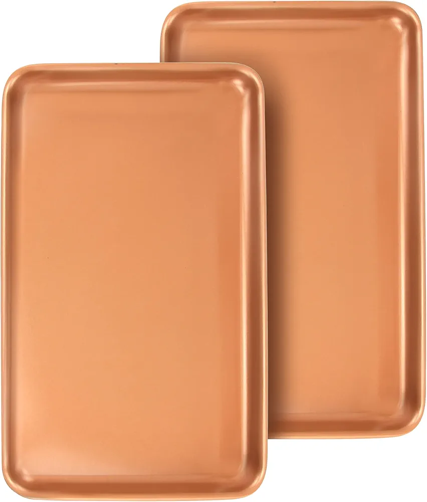 16” Baking Sheet Pan Set of 2 Cookie Sheet and Toaster Oven Tray Heavy Duty, Copper (2)