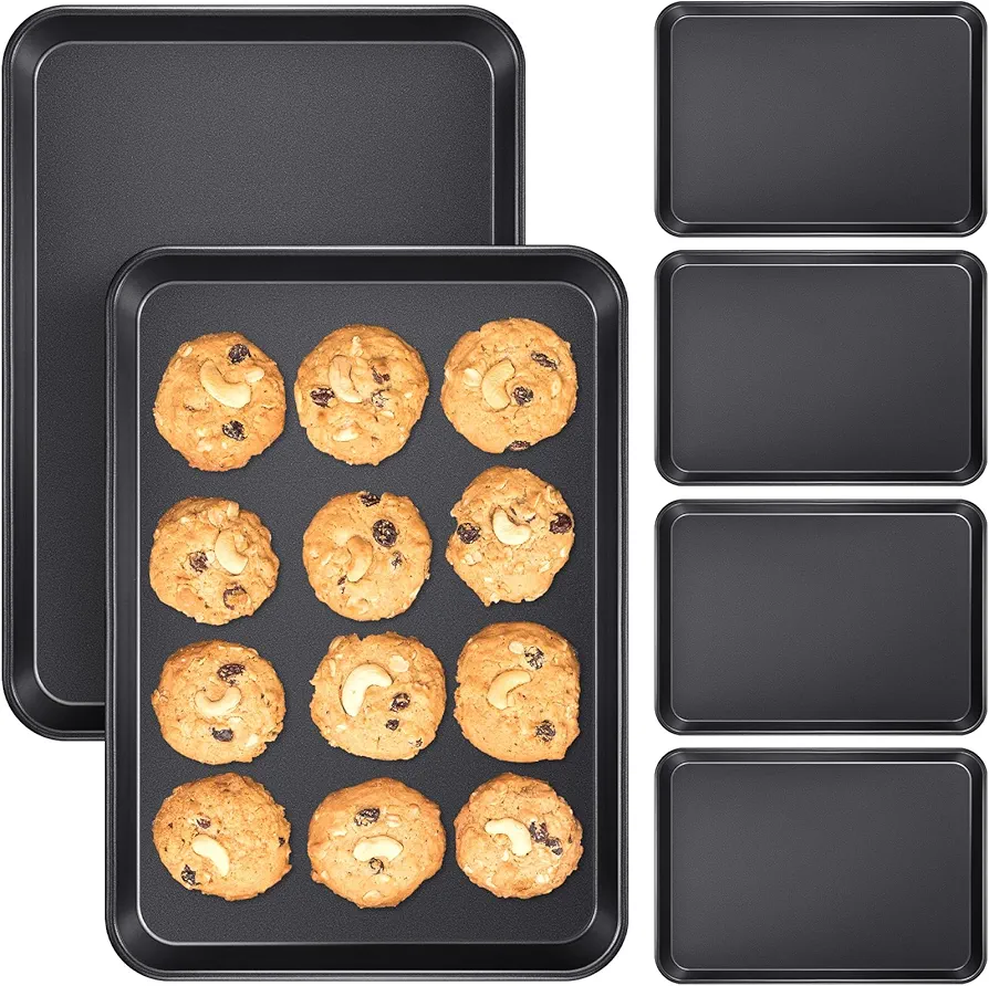 Hushee 6 Pcs Baking Sheet Cookie Sheet Baking Pans Set Nonstick Bakeware Set Carbon Steel Toaster Oven Pans Dishwasher Safe Baking Tray for Baking Cookies Cakes, Dark Gray, 17 x 12 x 1 Inch
