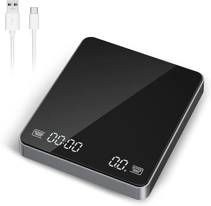 ORIA Digital Coffee Scale, Rechargeable Coffee Scale with Timer, 3000g/0.1g High Accuracy Digital Scale with Tare Function, 3 Units, Low Battery Indicator, for Pour Over and Drip Coffee