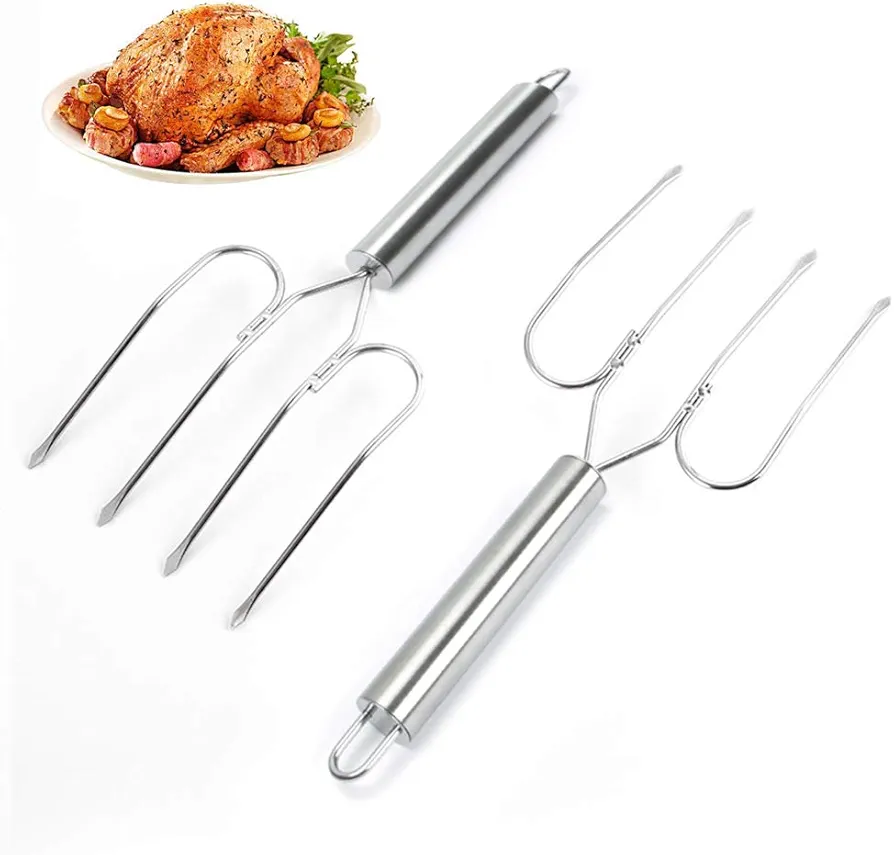 Thanksgiving Turkey Lifter Serving Set,Stainless Steel Poultry Roast Forks,BBQ Meat Fork Durable Turkey Forks Set of 2