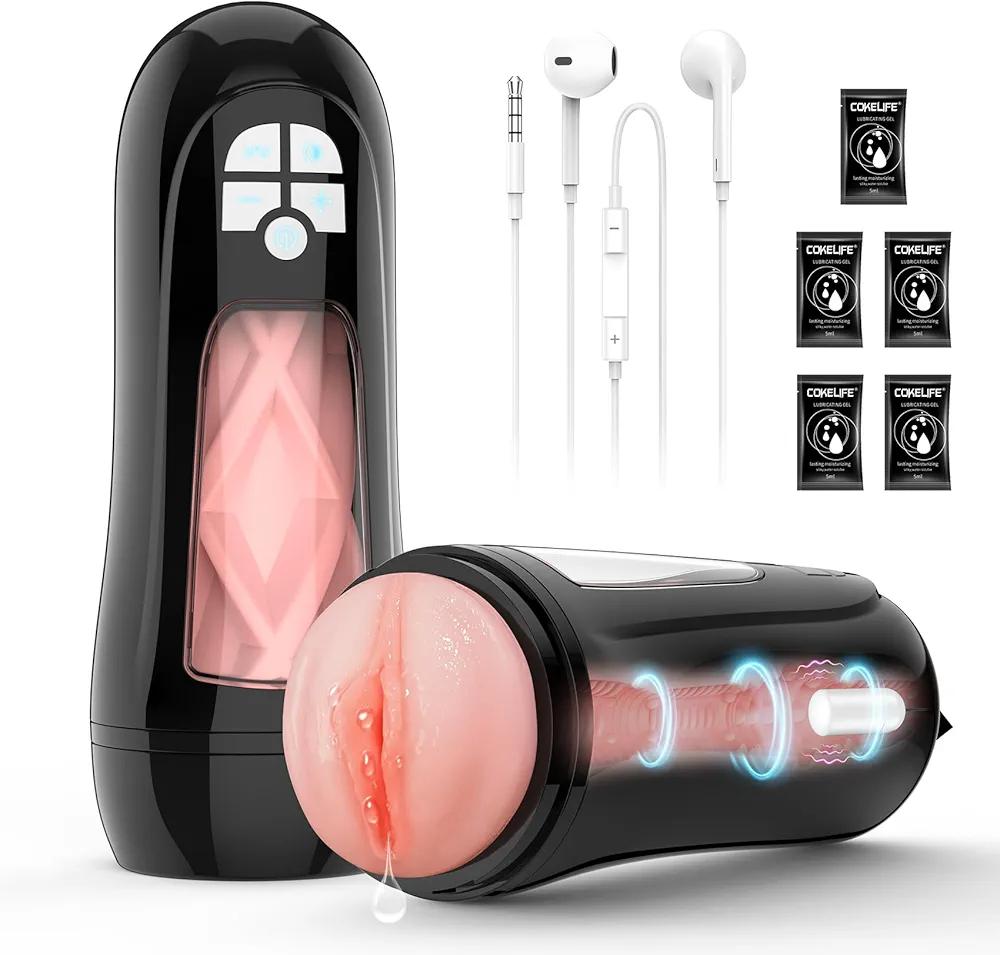【with Headphones】 Male Sex Toys,Automatic Male Masturbator&Voice,Adult Toys Male Sex Toys for Men with 9 Vibration & 3D Vibrator Textured Sleeve, Mens Pocket Pussy Stroker Adult Toys for Men