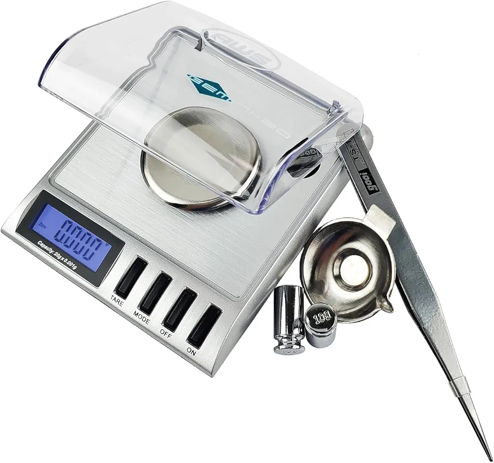 Gemini-20 Milligram Scale – 20g x 0.001g Precision Digital Scale in Silver & Black – Includes Calibration Weights, and Tweezers – Ideal for Jewelry, Labs, and More