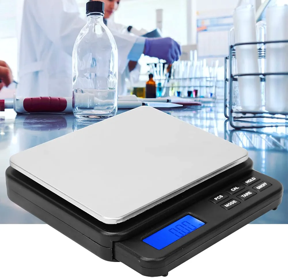 Digital Food Scale, 1000g/0.01g High Mini Gram Scale Digital Kitchen Scale Electric Weighing Scale with Blue Backlit LCD Display for Cooking, Baking, Jewelry
