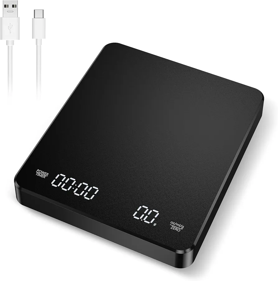ORIA Digital Coffee Scale with Timer, Rechargeable Espresso Scale, 3kg/0.1g Mini Coffee Scale Drip Espresso Scale, Food Scale with 3 Units, Tare Function, Auto Off, Measures in g/oz/ml