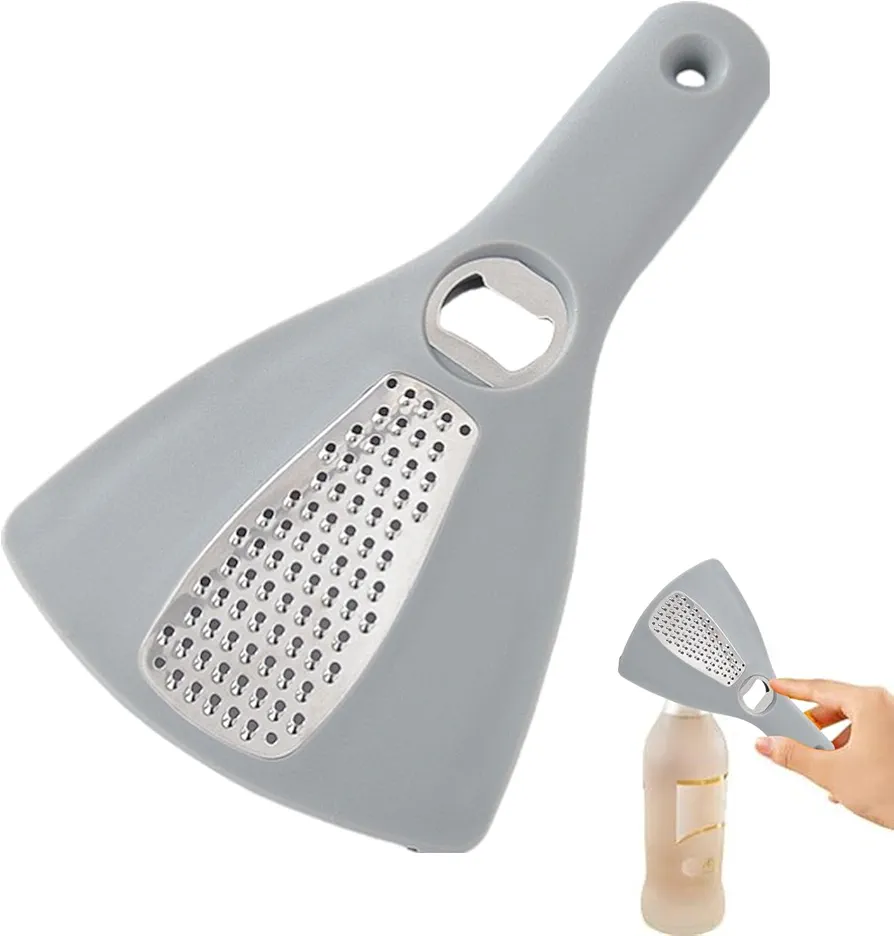 1PCS Can Opener Manual, Multi-Function Bottle Jar Opener, 2-In-1 Non-Slip Tool Solid Smooth Beer Openers with Vegetable Crusher | 2-Colors Stainless Steel Can Opener for All Bottles, Gray