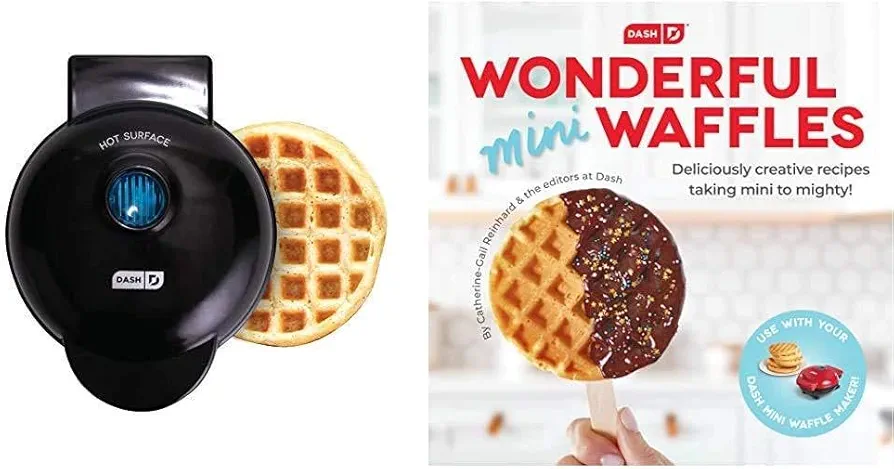 DASH DMW001BK Mini Maker for Waffles, Hash Browns, Keto Chaffles and DASH Wonderful Mini Waffles Recipe Book