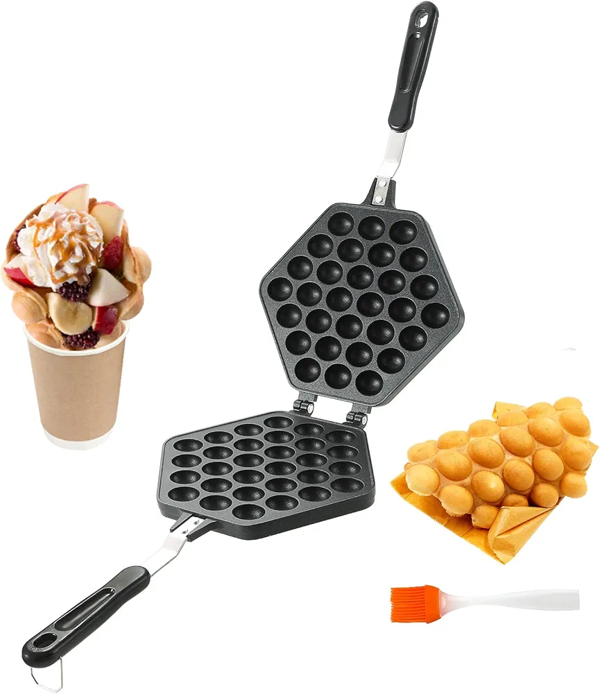MYFULLY Bubble Waffle Maker Pan | Egg Bubble Pan Aluminum Alloy Eggettes Pan Double-sided Bubble Waffle Maker For Home Kitchen Use