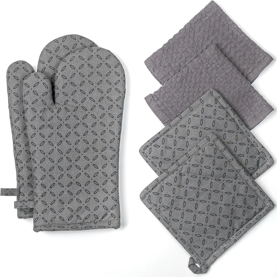 Beings Mother’s Touch Cotton Dish Towels Oven Mitts and Pot Holders Oven Gloves Heat Resistant Non-Slip Silicone Oven Mitts Quilted Pot Holders and Multi-Purpose Towels Combo Set of 6