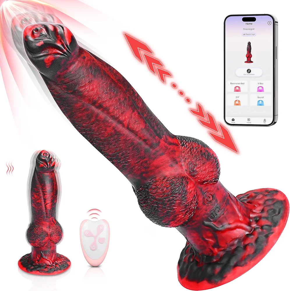 Thrusting Dildo Vibrator Sex Toys - 4IN1 Huge Monster Dildo with 7 Modes for U and G-spot, Thick Anal Dildos with Suction Cup, 8.8" Big Knot Fantasy Dildo Adult Sex Toys & Games for Women Men