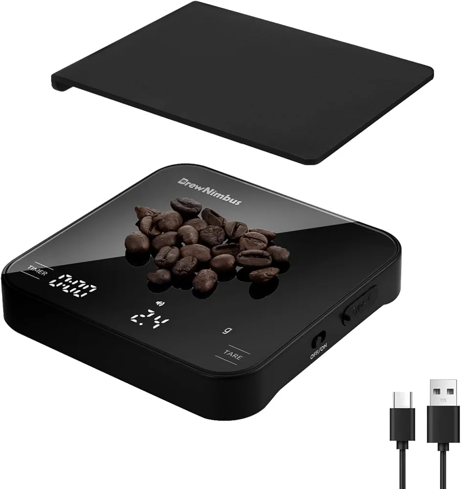 Mini Coffee Scale with Timer, 2kg/0.1g High Precision Scale for Espresso & Pour-Over, Portable Digital Kitchen Scale, 4 Modes & 3 Units, USB Charging, Tempered Glass Platform, Black