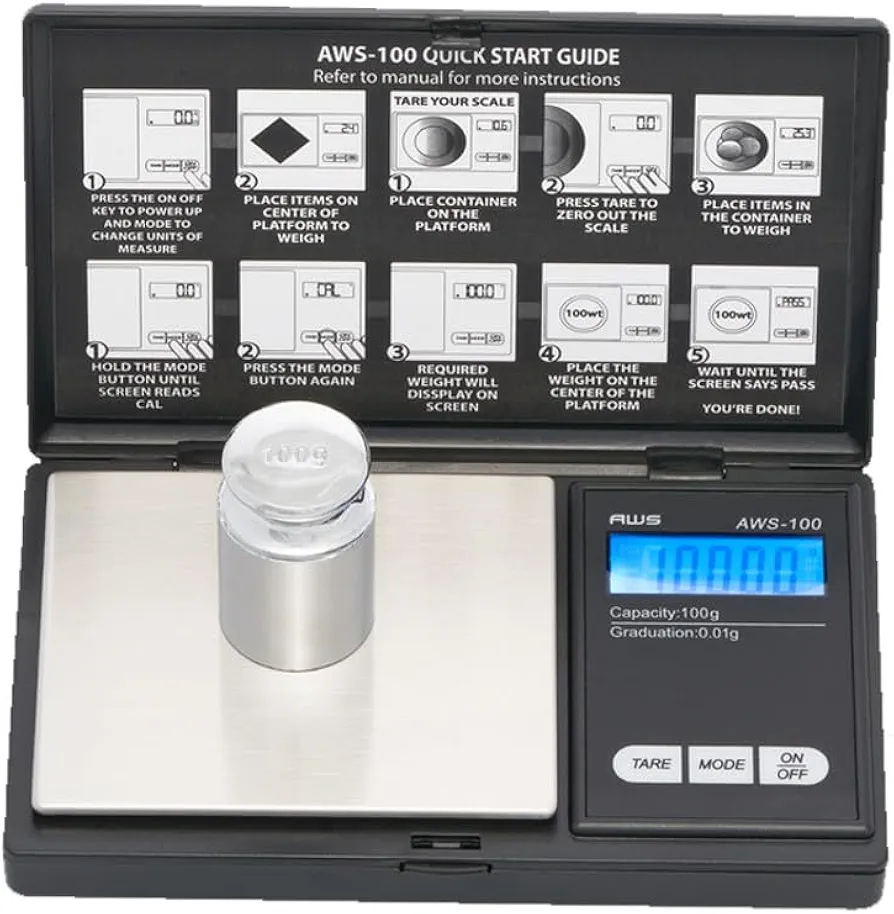 American Weigh Scales Series Digital Pocket Weight ScaleCalibration Weight Included 100g x 0.01g, (Black),