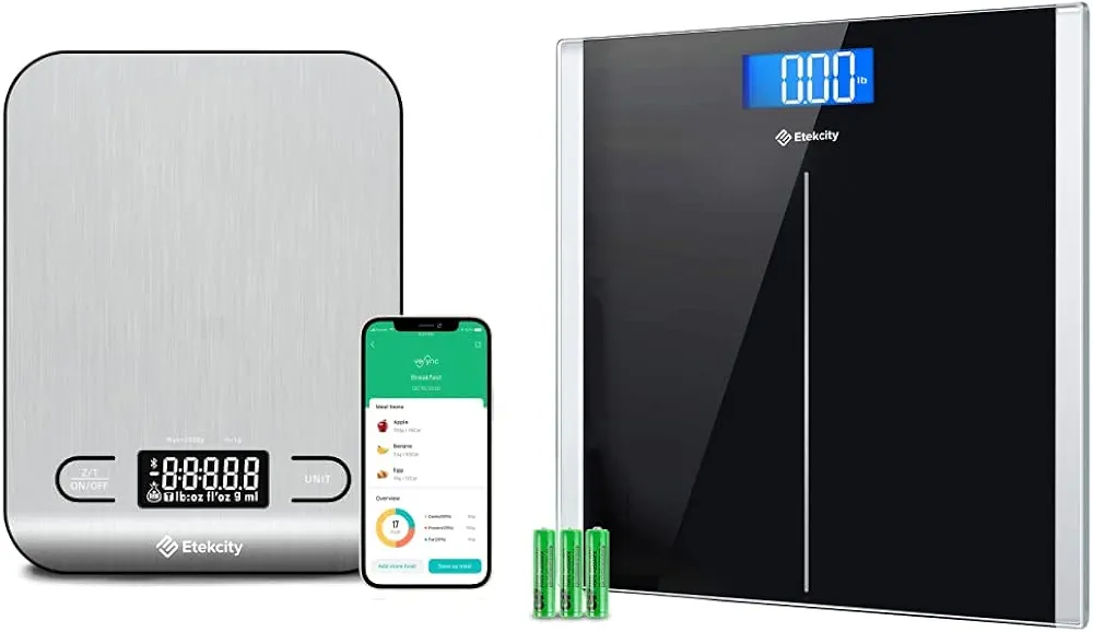 Etekcity Food Nutrition Kitchen Scale, Digital Grams and Ounces for Weight Loss & Digital Body Weight Bathroom Scale with Step-On Technology