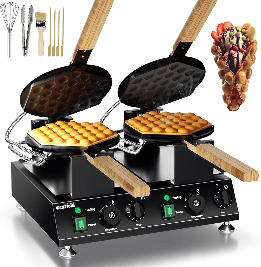 PYY Double Bubble Waffle Maker Commercial Waffle Maker Non-stick Hong Kong Egg Waffle Maker for Home Use Stainless Steel Pancake Maker 180° rotate