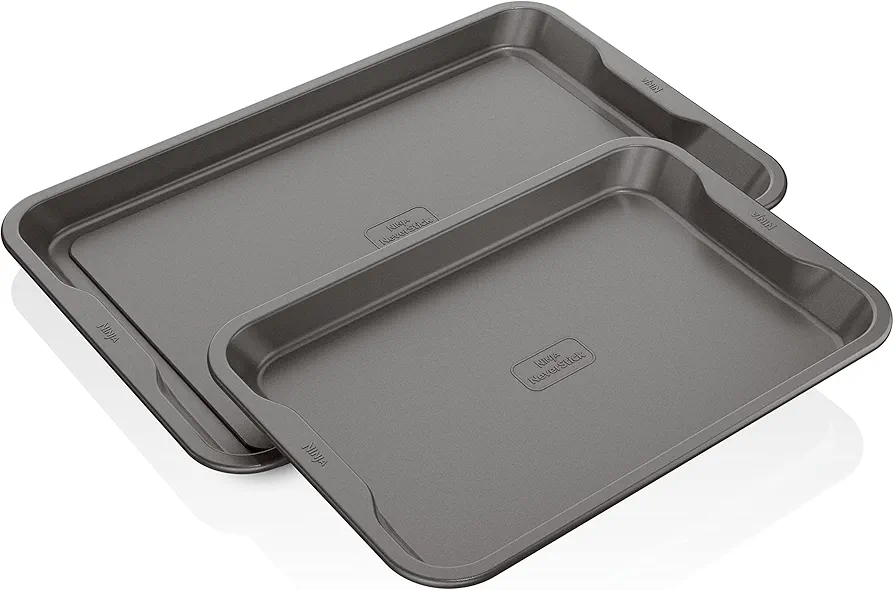 Ninja B32002 Foodi NeverStick Premium 2-Piece Baking Sheet Set, Nonstick, Oven Safe up to 500⁰F, with 9 x 13 inch Sheet & 11 x 17 inch Sheet, Dishwasher Safe, Grey