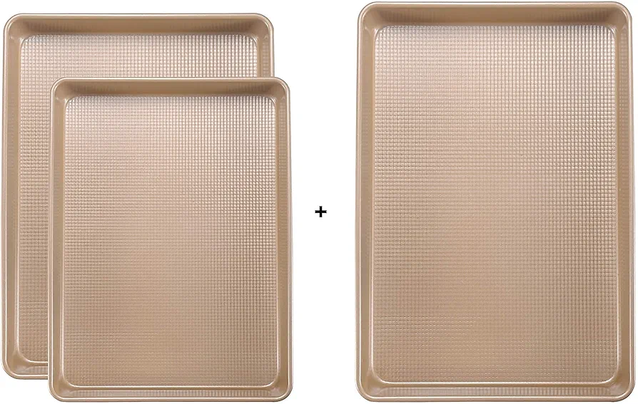 Cookie Sheet Baking Pan Set, Professional Baking Sheet for Oven Nonstick, Large Baking Trays, 3 Piece9x13in,10x15in,13x18in Gold